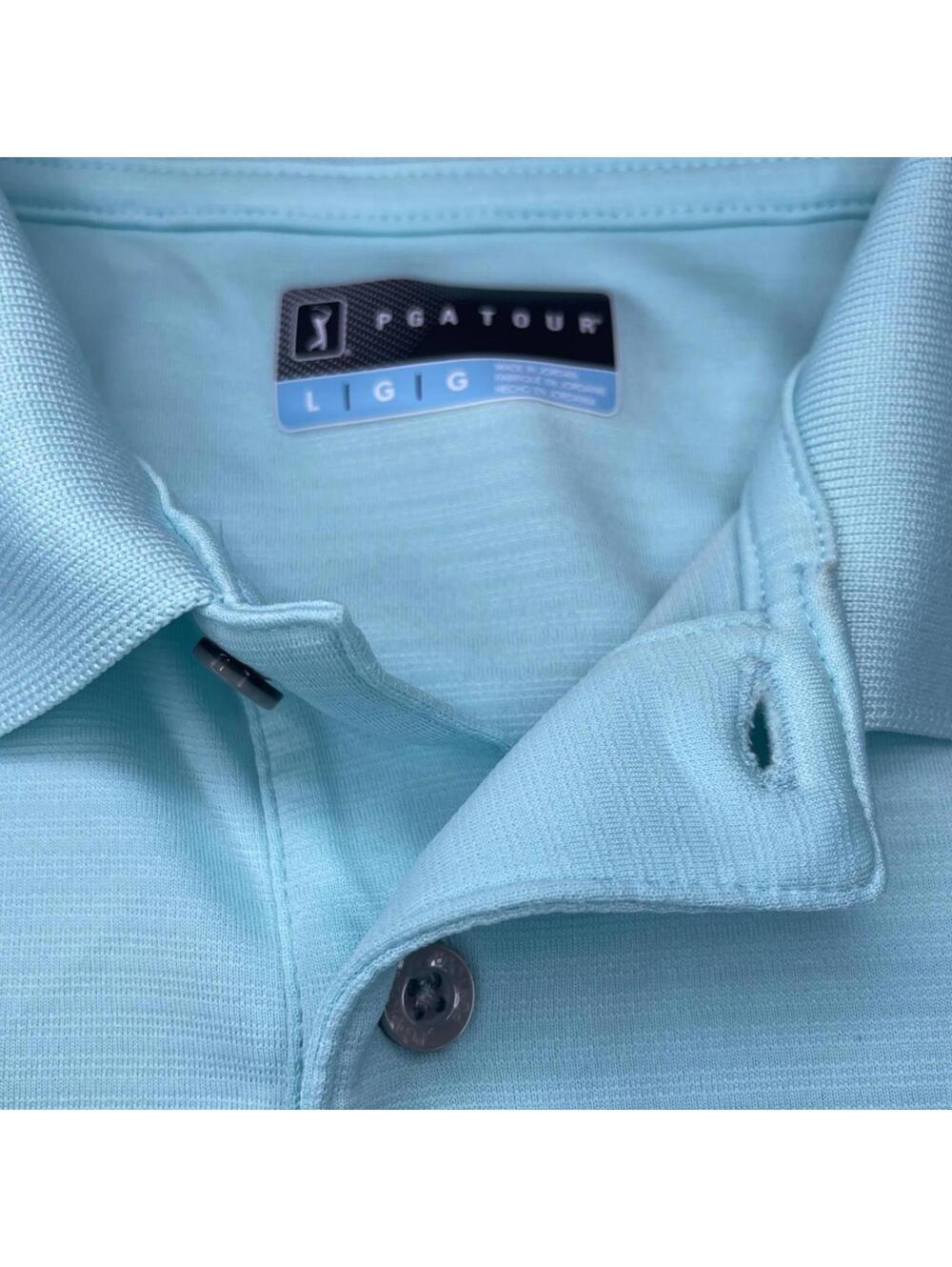 PGA TOUR Men's Athletic Fit Short Sleeve Golf Polo Shirt - Size Large Aqua